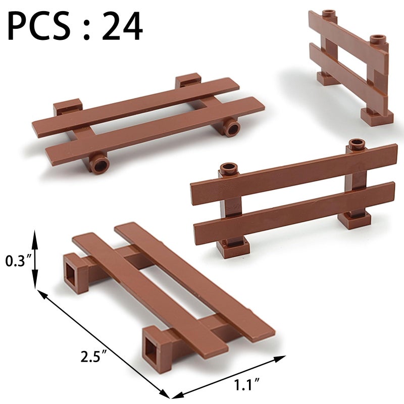 SPRITE WORLD 24pcs 1x8 Fences Building Block Toy Garden Farm Pieces Accessories Brown Fence Compatible with Major Brand - Image 5